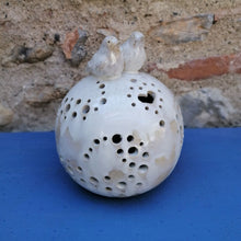 Charger l'image dans la galerie, Lampe ou photophore avec 2 oiseaux en grès émaillé