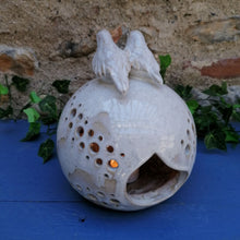 Charger l'image dans la galerie, Lampe ou photophore avec 2 oiseaux en grès émaillé